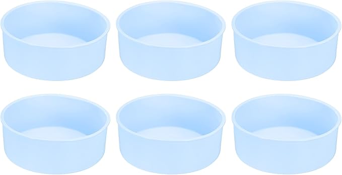 HARFINGTON 6 Pcs Round Cake Pans 6.4" Nonstick Quick Release Silicone Cake Mould Bakeware Tools for Baking Cupcakes Bread Pizza, Blue