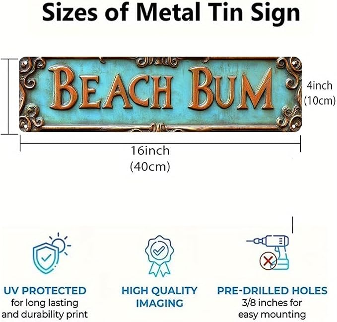 Metal Wall Decor "BEACH BUM" Funny Man Cave Decor Accessories for Home, Bar, Bathroom, Bedroom Unique Retro Tin Signs for Outdoor 4 X 16 inches - Image 4