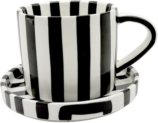 8 Oz Ceramic Coffee Mug Espresso Cups with Saucer Mug And Saucer Set Cup And Saucer Coffee Cups with Saucers Coffee Cups And Saucers,Black by CACXKEP