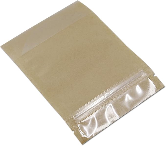 PABCK Clear Front Stand Up Kraft Paper Bags Resealable 3.9x5.9inch 50 Pcs | Stand Up Brown Paper Window Bag Zipper Lock Food Storage Bag for Nuts Spice Seeds Crafts Packaging (Usable Size 3.1x3.3 inch) - Image 5