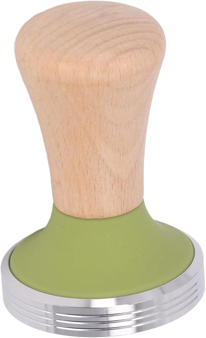 Beech Wood Coffee Tamper, Wooden Handle, Coffee Powder Press, Hammer Mill with Stainless Steel Base for Barista Beginners (58mm)