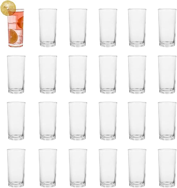 Highball Glasses Set of 24-8oz Tall Water Glasses for Mojito, Whiskey, Cocktails - Clear Drinking Glassware for Kitchen - Tall Drinking Glasses Set for Mixed Drinks (Glass, 24PCS8OZ) by BTGLLAS