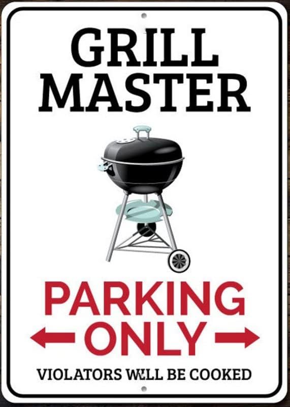 Grill Master Parking Sign, Grill Sign, Grill Master Gift, Grill Lover Gift, Backyard BBQ Sign, Garage Decor - Quality Aluminum Sign Decor 8x12 Inches,Fun Kitchen Decor, Funny Bar Signs, Vintage Kitchen Signs by ANWND