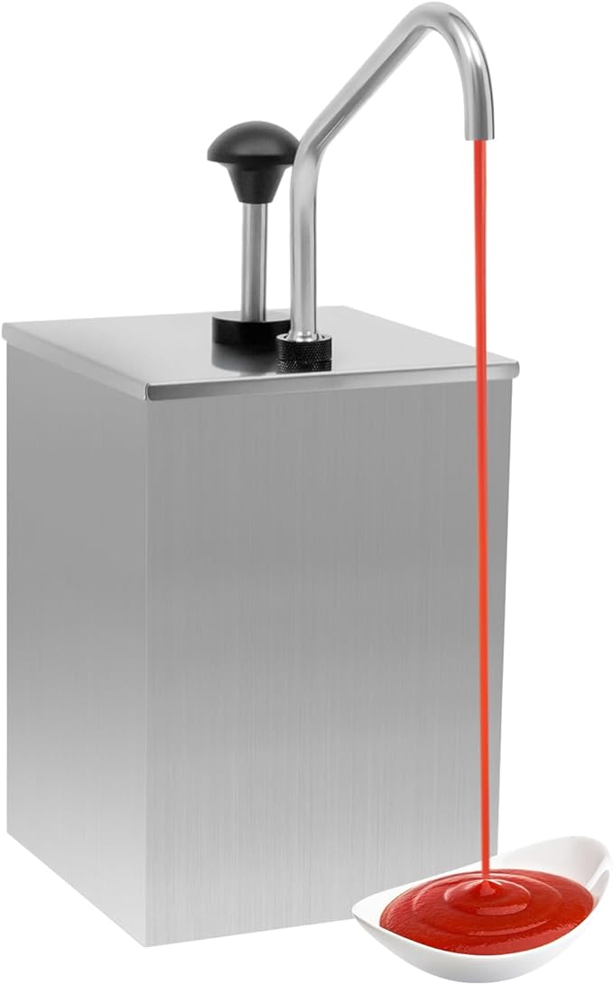 Sauce Dispenser Pump, 4L/4.2QT Commercial Stainless Steel Squeeze Condiment Pump Station for Syrup Salad Dressing Ketchup Seasoning Sauce