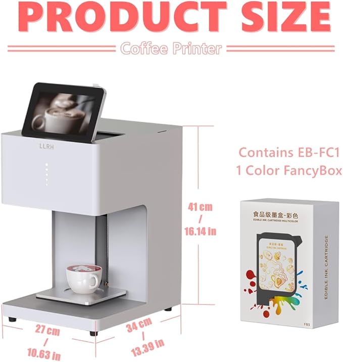 LLRH Colored Latte Art Printer Machine, DIY Printing on Beer Cocktail Coffee Cake Cookie for Cat/Dog Cafe Museum Zoo Coffee Truck (White, Machine Only)