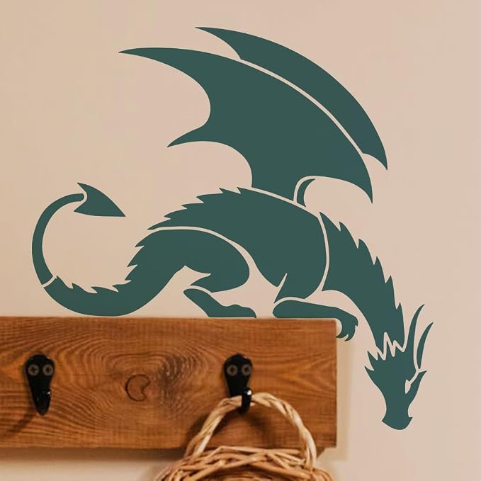 FINGERINSPIRE Dragon Painting Stencil with Paint Brush 11.8x11.8inch Pterosaur Drawing Template Dragon Pattern Stencil Corner Theme Decoration Template for Painting on Wood Wall Fabric Furniture - Image 5
