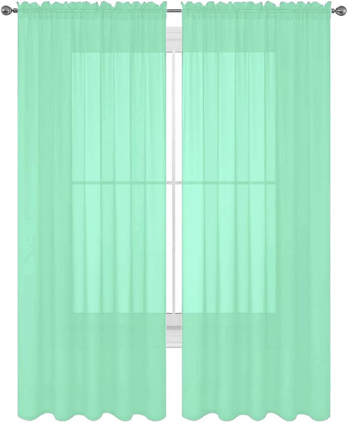 2 Piece Solid Elegant Sheer Curtains Fully Stitched Panels Window Treatment Drape (54" X 72", Mint) by Decotex