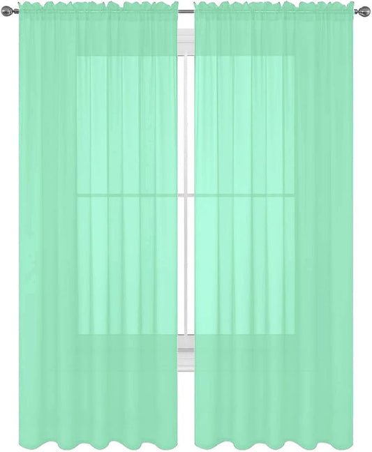 2 Piece Solid Elegant Sheer Curtains Fully Stitched Panels Window Treatment Drape (54" X 36", Mint) by Decotex