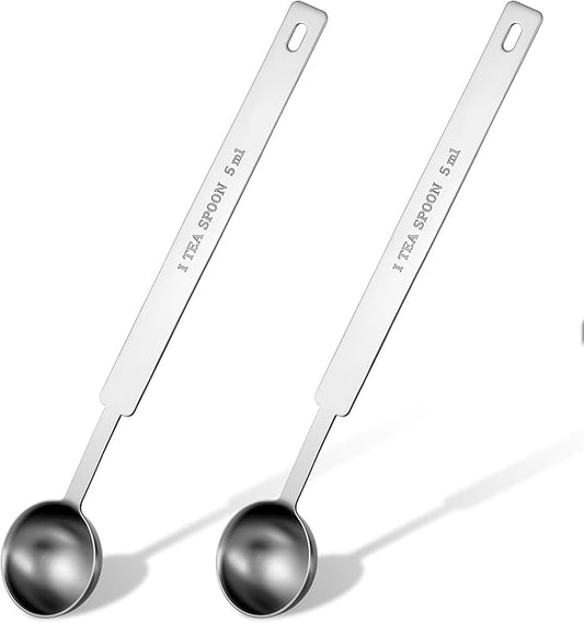 2PCS Measuring Spoon, 1 Tsp(1/3tbsp, 1/6oz, 5ml) Stainless Steel Single Tablespoon Long Handle Teaspoon Scoop for Kitchen Tea Soup Ingredients Cooking & Baking