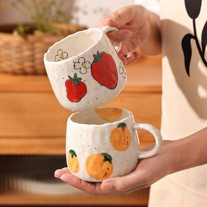 Coffee Mug 12oz Summer Cute Ceramic Cup with Handpainted Fruit Pattern, Lemon Tea Cup Gift for Coffee Lover, Birthday Gift for Latte Milk - Image 2