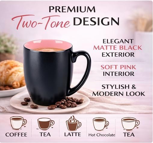 GBhome 16oz Coffee Mugs Set of 6, Large Ceramic Coffee Mugs for Man, Woman, Dad, Mom, Modern Coffee Mugs Set with handle for Tea/Latte/Cappuccino/Milk/Cocoa. Dishwasher&Microwave Safe,Pink - Image 4