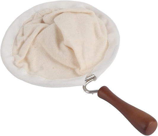 Reusable Washable Flannel Cloth Handmade Coffee Filter Strainer, Wood Handle, Metal Frame, for Hand Drip Coffee (Large Size)