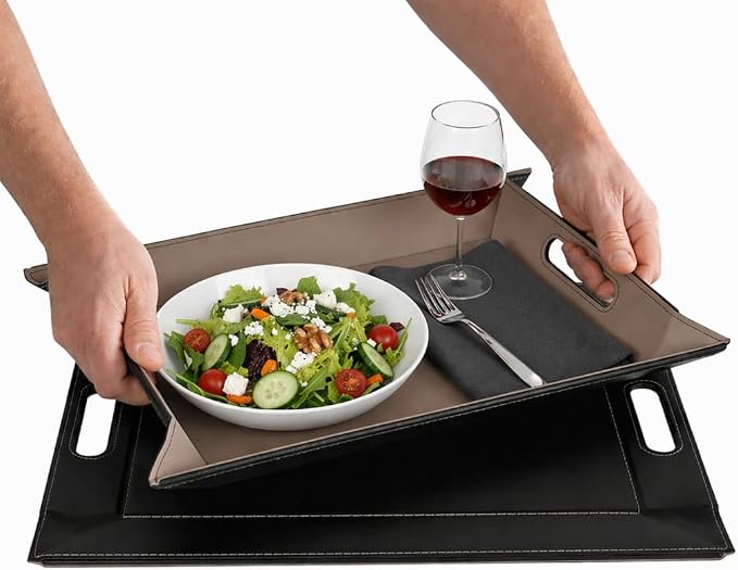 2-in-1 Serving Tray & Placemat | Faux Leather & Reversible | Lays Flat as a Placemat or Folds into an Ottoman Food Tray, Easy to Clean by FREEFORM