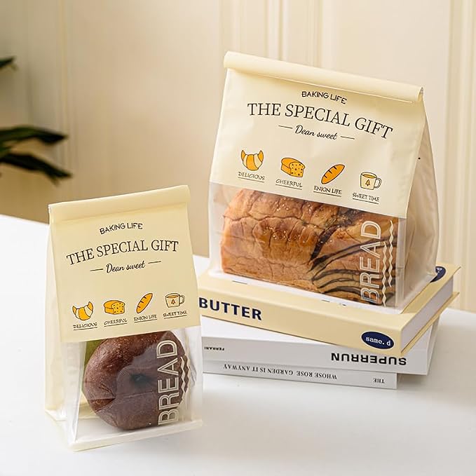 Baking Life The Special Bakery Packaging Gift Bags, Bread Storage with Window, Dear Sweet Design, Roll Top Closure (100, Large) - Image 7