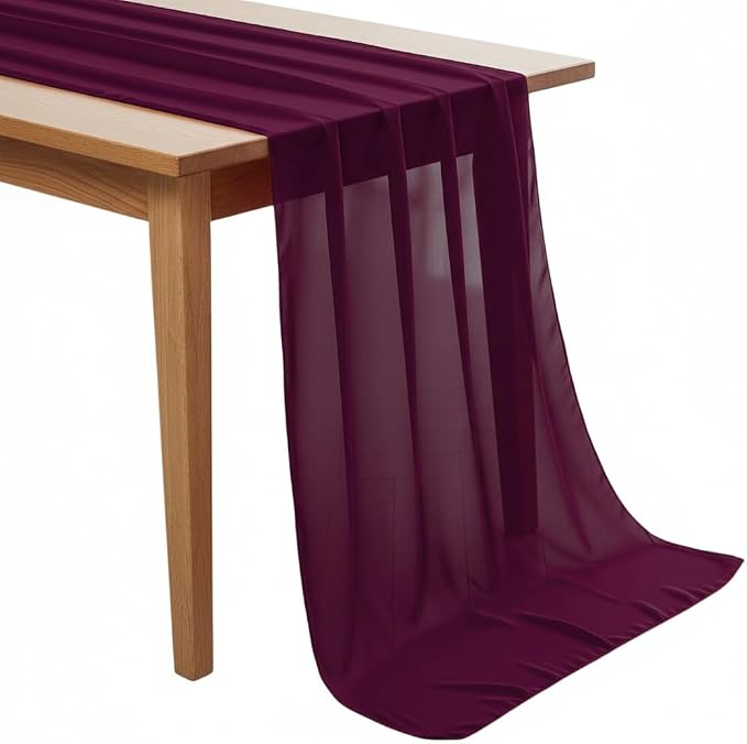 MDS Pack of 20 | Eggplant | 10ft Chiffon Table Runner 29x120 Inches Long Romantic Rustic Sheer Gauze Runner for Wedding Bridal Shower Birthday Banquets Engagement Spring Easter Boho Decorations by MDS