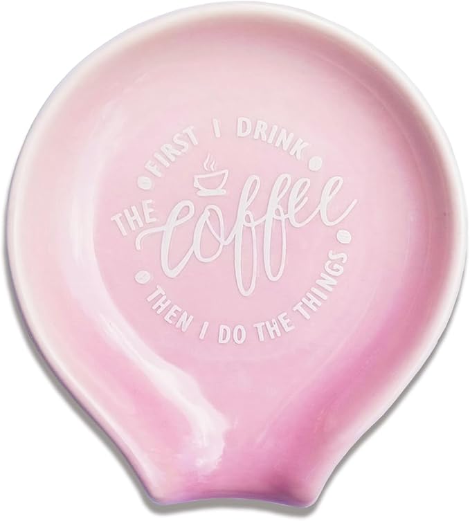 Funny Coffee Quote First I Drink The Coffee Then I Do The Things Ceramic Spoon Holder-Light Purple Coffee Spoon Rest -Cafe Station Bar Accessories by Littlefa