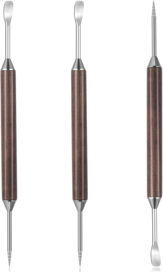 3 Pack Latte Art Pen, Double-Ended Coffee Latte Art Tools, Stainless Steel Coffee Drawing Tools with Wood Handle Barista Accessories for Espresso Designs, Home and Cafe Use