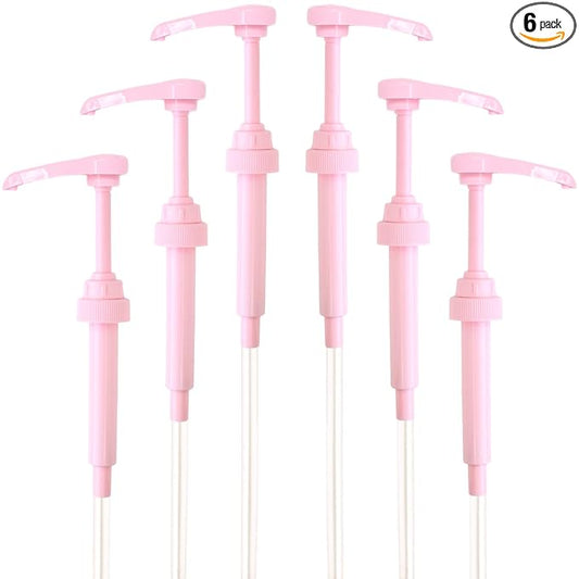 Pink Coffee Syrup Pump for 750 ml Bottles (Pack of 6) Fits Jordans Skinny, Torani, DaVinci, Upouria and (Monin 1 Liter Plastic Bottles Only)