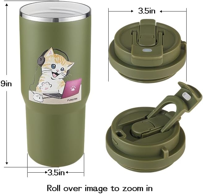 Funkrin Coffee Travel Mug with Flip Lid, 16oz Insulated Tumbler Cup with Ceramic Coating, Double Wall Vacuum Leak-Proof Tumbler for Office School Party Camping - Image 6