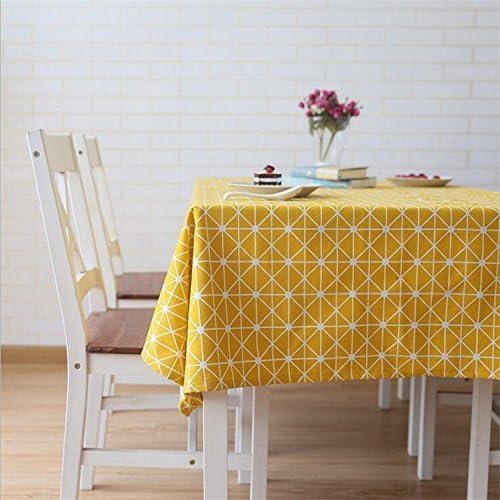 meioro Yellow Boho Table Cloth Rectangle Cotton Linen Nordic Twill Tablecloths Wrinkle Free Fabric Checkerboard Stripe Table Cloths Rustic Cover for Kitchen Dining Party Outdoor Picnic(51 x 70 Inch) by meioro