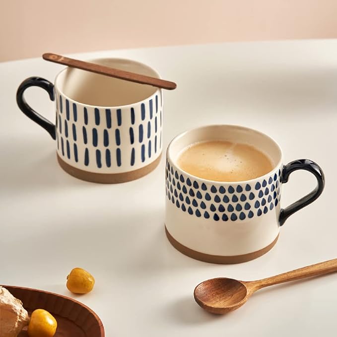 SOUJOY Set of 4 Large Ceramic Coffee Mugs, 15 Oz Hand Painted Coffee Cups with Handles, Vintage Glazed Porcelain Soup Mugs for Tea, Hot or Cold Drinks, Best Gifts for Birthday, Thanksgiving, Christmas - Image 8