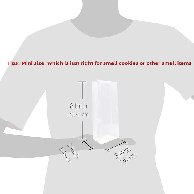 Morepack Gusseted Flat Bottom Cellophane Bags 3x2x8 In 50Pcs | Smore Bags with Paper Insert (Mini Size) - Image 2