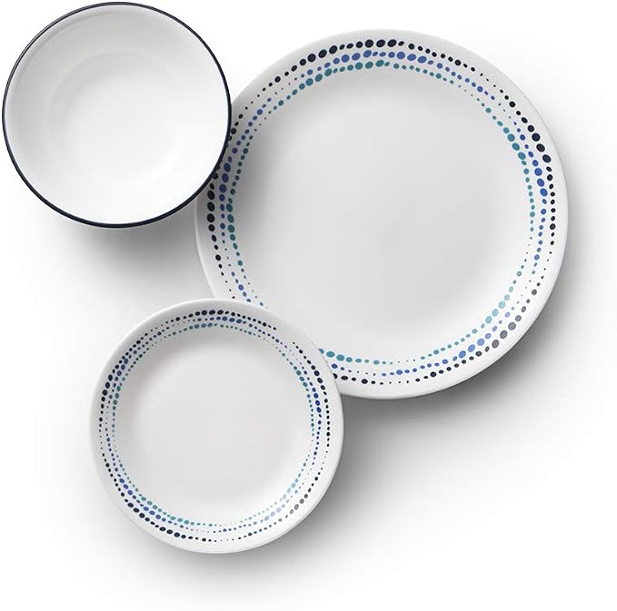 Corelle Vitrelle 18-Piece Service for 6 Dinnerware Set Triple Layer Glass and Chip Resistant, Lightweight Round Plates and Bowls Set, Ocean Blue - Image 2