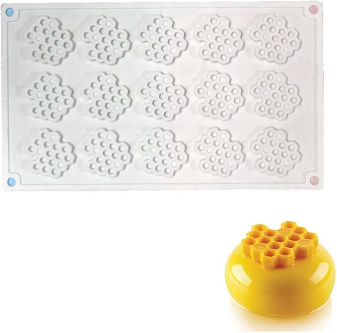 15 Cavity Silicone Honeycomb Molds for Chocolate Honeycomb Bee Silicone Fondant Mold Beehive Silicone Baking Molds Bee Candy Silicone Mold for Kitchen Cake Cupcake