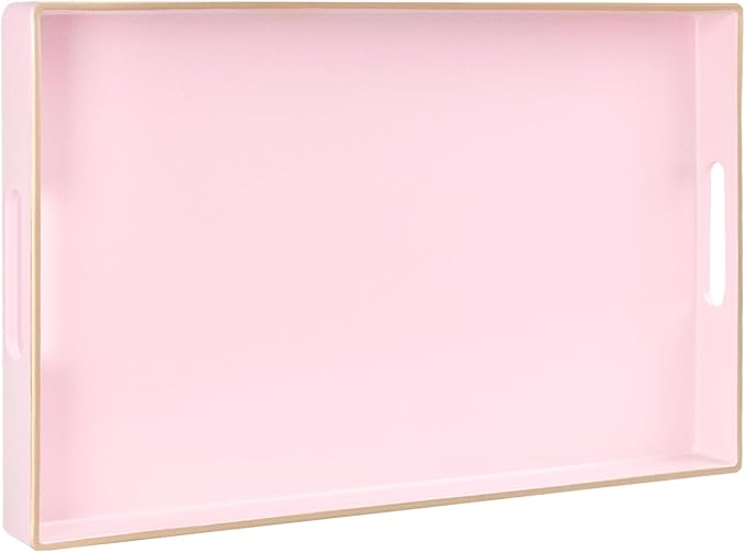 MAONAME Pink Decorative Tray for Coffee Table, Serving Tray with Handles | Plastic Melamine Tray, Modern Ottoman Tray, Rectangular Countertop Organizer Tray for Living Room, 15.8"L x 10.2"W x 1.4"H by MAONAME