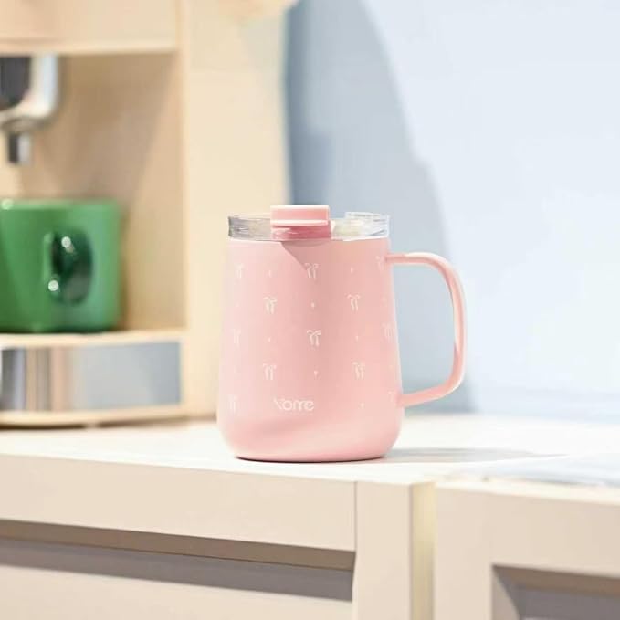 YOME 10oz Bow Light Pink Insulated Coffee Mug with Handle for Women | Ceramic Lined Coffee Mug with Splash-Resistant Lid| Pure Taste Stainless Steel Coffee Cup | Easy to Clean | Keeps Drinks Cold - Image 8