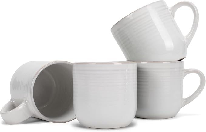 Elanze Designs Glossy Reactive Glaze Large 17 Fluid Ounce Everyday Kitchen Food Grade Ceramic Stoneware Coffee Mug Cup with Comfort Curved Handles, Set of 4, Classic White by ElanzeDesigns