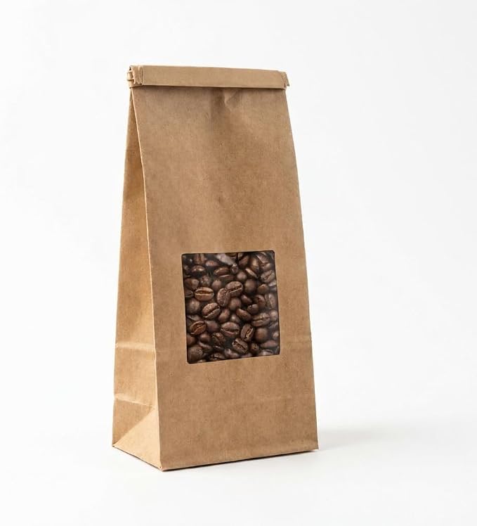 AwePackage Compostable Natural Kraft Paper Tin Tie Bag with Window (100, 14-16 oz) - Image 7