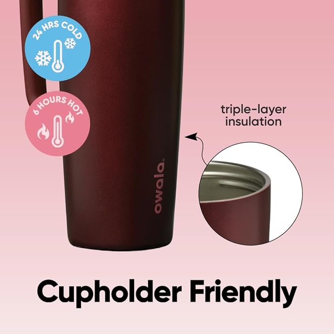 Owala SmoothSip Slider Stainless Steel Insulated Travel Mug with Handle, 100% Leak Proof, For Hot and Cold Drinks, Travel Friendly with Sliding Lock Lid, 12oz, BPA Free, Leak Proof, Black Cherry - Image 3