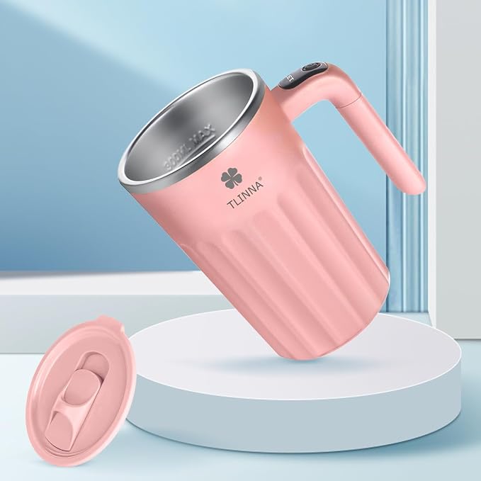 Self Stirring Mug,Self Stirring Coffee Mug,Suitable for Coffee, Milk, Cocoa and Other Beverages,Insulated bottle (Pink-temperature, 12 Ounces) - Image 4