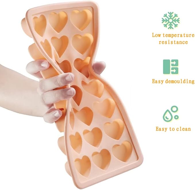 2 Pack Heart-Shaped Ice Cube Trays - 42 Holes Silicone Heart Ice Cube Tray with Lid, BPA Free and Dishwasher Safe, Mini Fun Shape Ice Cube Mold, Easy to Remove (Pink + Green)
