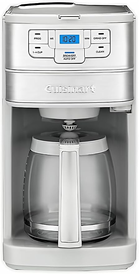 Cuisinart Automatic Grind & Brew 12-Cup Coffee Maker with Blade Grinder, Programmable Coffee Machine Glass Carafe with 1-4 Cup Setting, Brew Pause, Grind-Off Option, DGB-400, Stainless Steel by Cuisinart