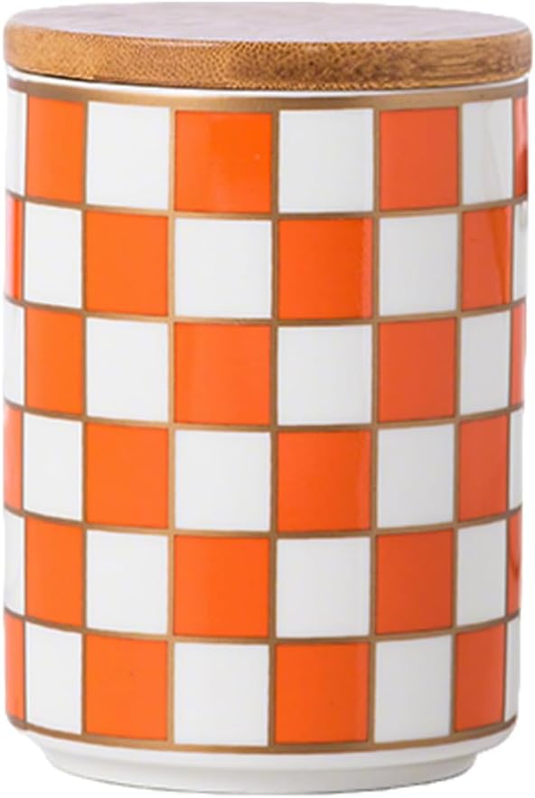 Kitchen Countertop Ceramic Checkered Canisters,Black And White Food Storage Containers With Lid,Airtight Kitchen Canisters for Flour, Sugar, Coffee, Tea, and Dry Goods (Orange, Small) by XYQXYQ