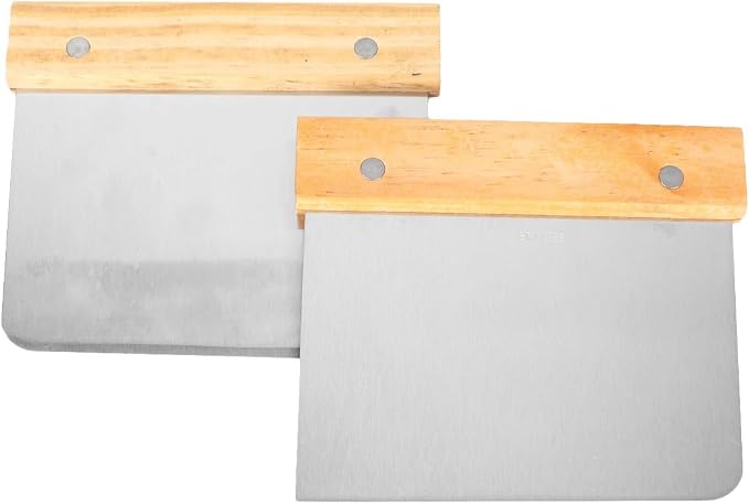 Garneck Dough Scraper with Non-slip Wood Handle Stainless Steel 2pcs Pastry Cutter for Scraping Baking Sheets and Dough, Sturdy Kitchen Tool Random Color for Bread and Pizza Preparation by GARNECK