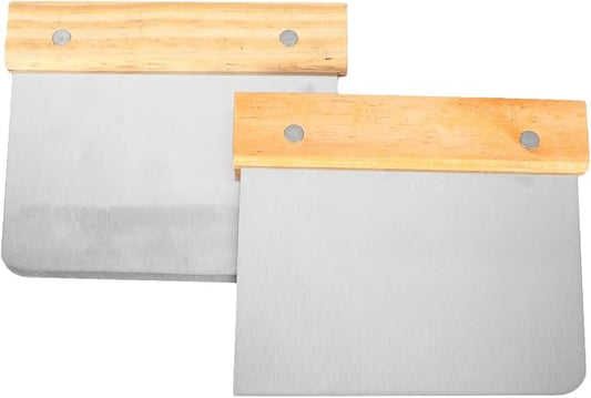 Garneck Dough Scraper with Non-slip Wood Handle Stainless Steel 2pcs Pastry Cutter for Scraping Baking Sheets and Dough, Sturdy Kitchen Tool Random Color for Bread and Pizza Preparation by GARNECK