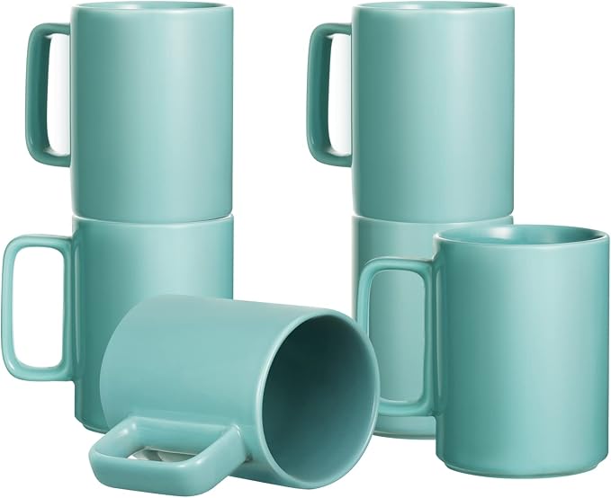 E-liu Large 15 Ounces Porcelain Coffee Mug Tea Mugs Set of 6 | Cups for Coffee, Tea, Cocoa, and Mulled Drinks , Dishwasher & Microwave Safe Gift Sets, Turquoise by Creatingwarmandrefinedlifestylekitchenandhomeessentials