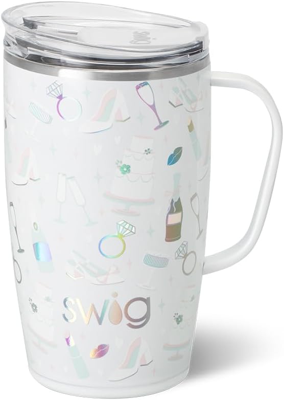 Swig Life 18oz Insulated Travel Mug with Handle & Lid, Bride to Be | Triple Insulated Stainless Steel - Handle & Lid Included - Keeps Coffee Hot or Cold - Cup Holder Friendly by SwigLife