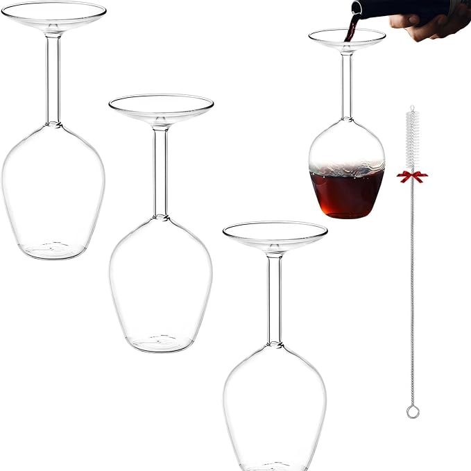 Upside down Wine Glass, Inverted Wine Glass - 400ml Funny Red Wine Glasses, Novelty Upside-Down Stemware for Cocktails, Juice & Parties, Modern Creative Glassware Gift (3PCS) by Unknown