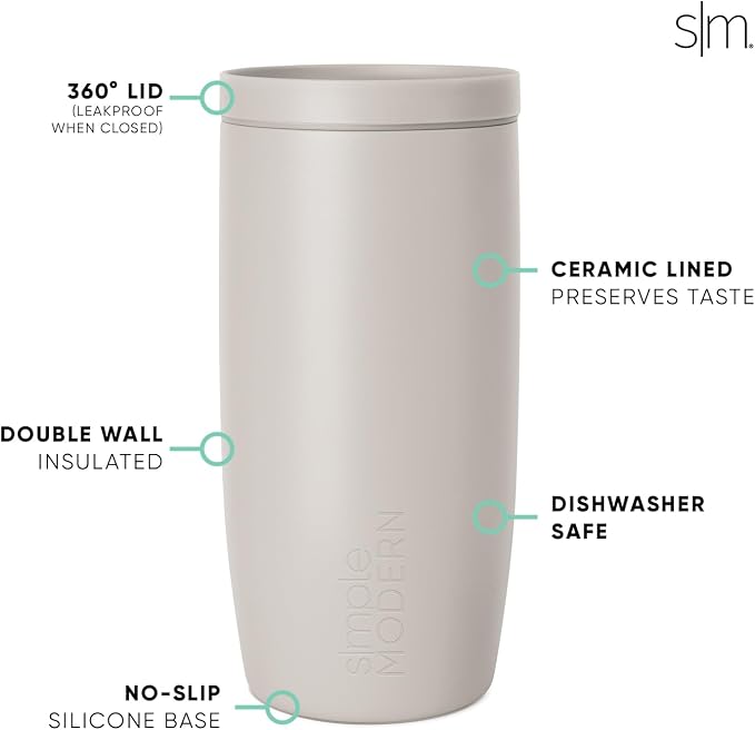 Simple Modern Halloween Travel Coffee Mug 360° Lid | 16oz | White | Voyager Ceramic-Lined Insulated Stainless Steel Coffee Tumbler, Iced Coffee Cup, Mug with Lid | Fits Cupholder, Winter White - Image 5