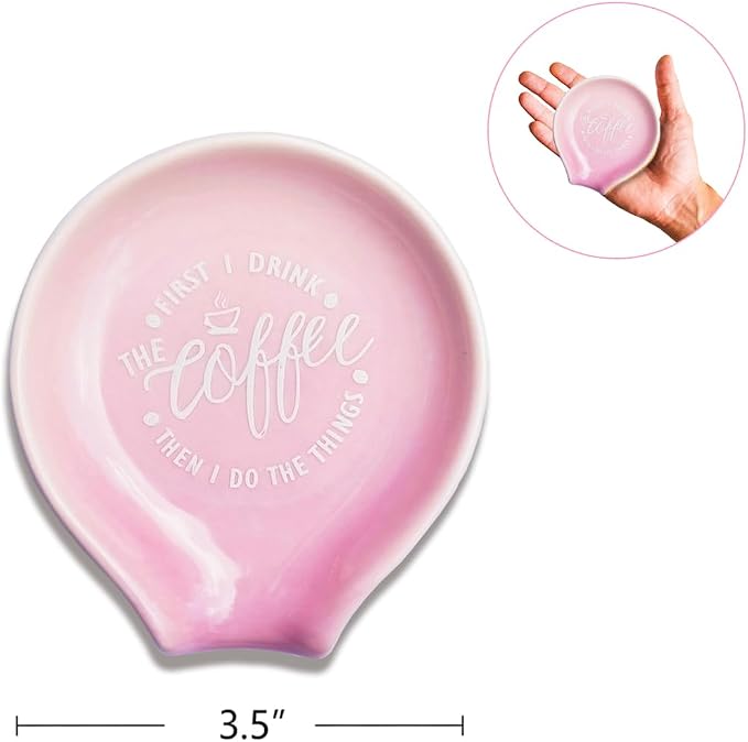 Funny Coffee Quote First I Drink The Coffee Then I Do The Things Ceramic Spoon Holder-Light Purple Coffee Spoon Rest -Cafe Station Bar Accessories - Image 2