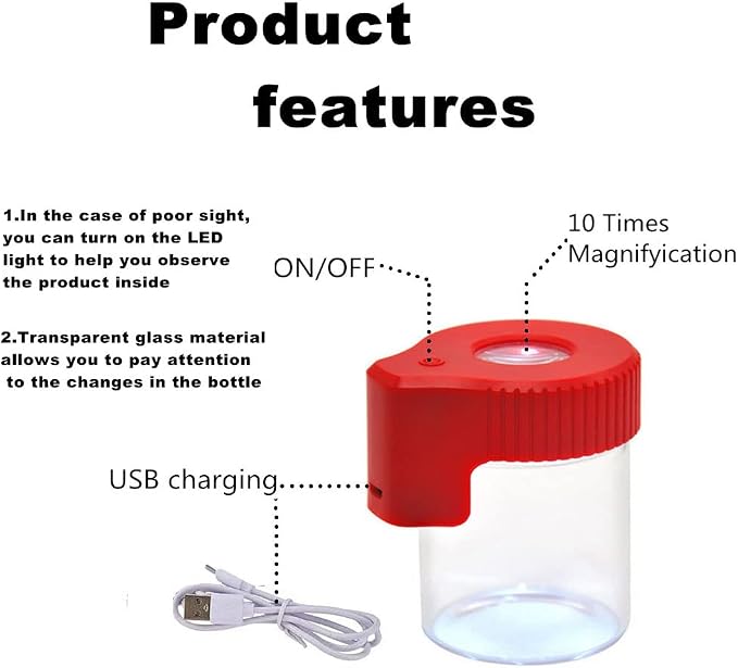 Led Transparent Glass Seal Storage Jar, Light-Up Magnifying Ornamental Glass Bottle（Red） - Image 6