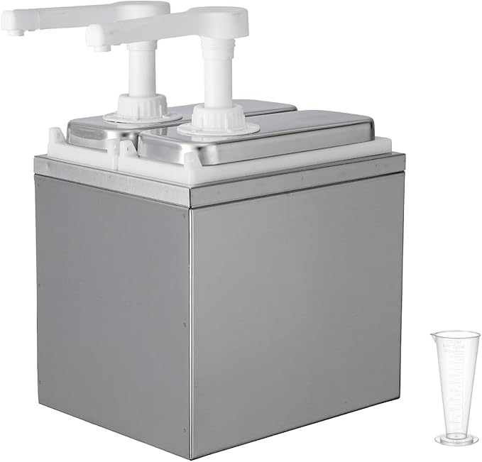 2.11 Quart Condiment Dispenser Pump,Syrup Pump Dispenser with Measuring Cup, Large Capacity Detachable Leak-Proof Design for Sauce, Honey, Syrup,Soy Sauce,Mustard,Cheese (1.06 QT, 2 pumphead)