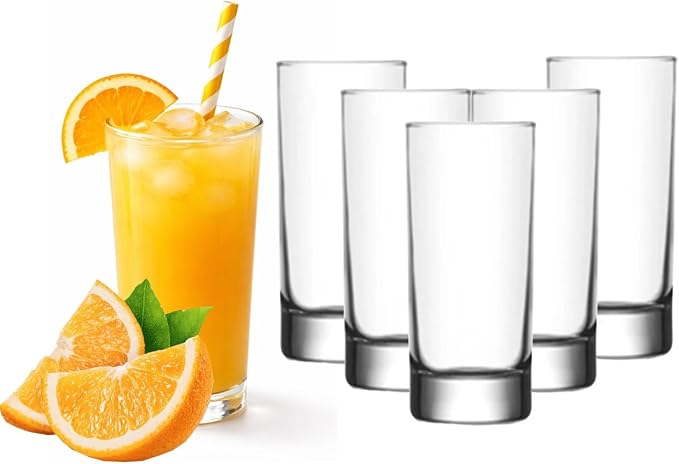 BOHEM'S Small Juice Glasses, Mini Clear Glass Cups Tumblers, Drinking Glassware for Orange Juice, Water, Milk, Coffee, Perfect for Tasting and Small Portions, Set of 6, (6.4 oz) by BOHEMS