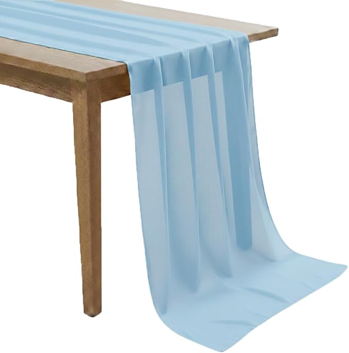 Pack of 5 | Aqua Blue | 10ft Chiffon Table Runner 29x120 Inches Long Romantic Rustic Sheer Gauze Runner for Wedding Bridal Shower Birthday Banquets Engagement Spring Easter Boho Decorations by MDS
