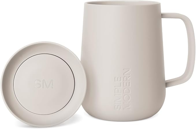 Simple Modern Voyager Signature Mug | Travel Coffee Tumbler with 360° Lid and Handle | Ceramic-Lined Insulated Stainless Steel Iced Cold Brew Cup | 12oz, Almond Birch by Unknown
