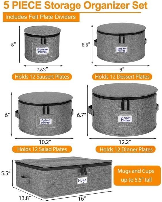 China Storage Containers 5-Piece Hard Shell Dinnerware Set Moving Boxes | Hard shell sides and bottom, quilted and stackable plate & dish protectors, plus adjustable mug and cup storage for moving - Image 6